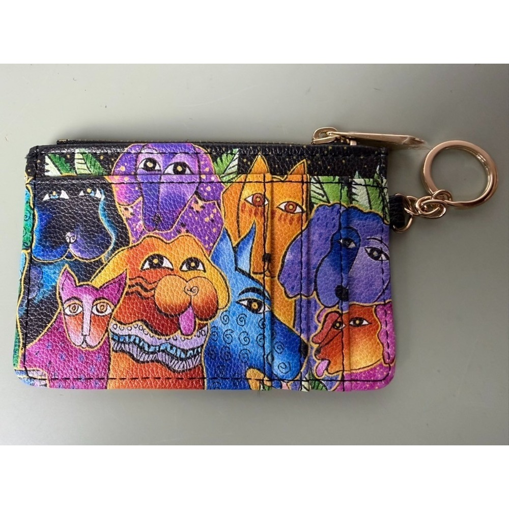 Laurel Burch Monarque Colorful Dogs Wallet, Card & Money Holder Zipper Keychain